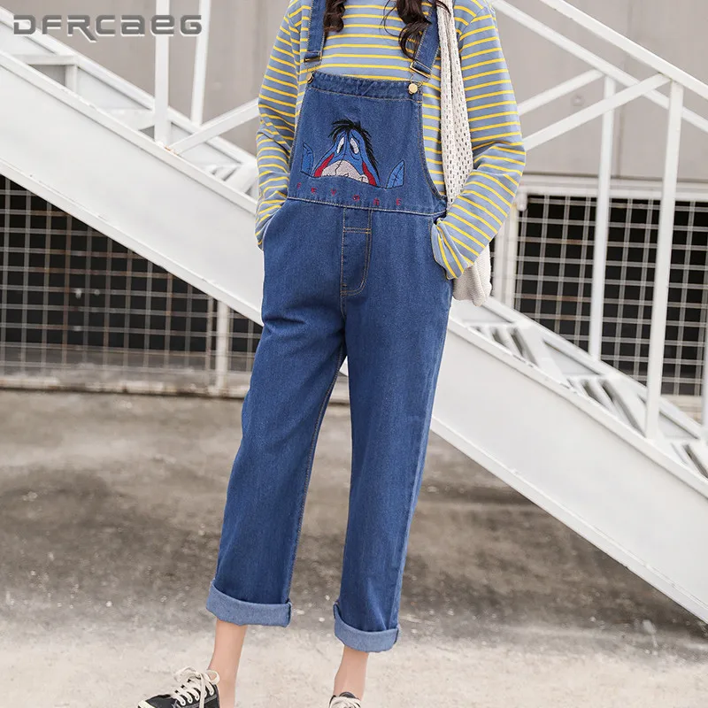 Женские джинсовые комбинезоны Eeyore с вышивкой из мультфильма весна 2019 Свободный