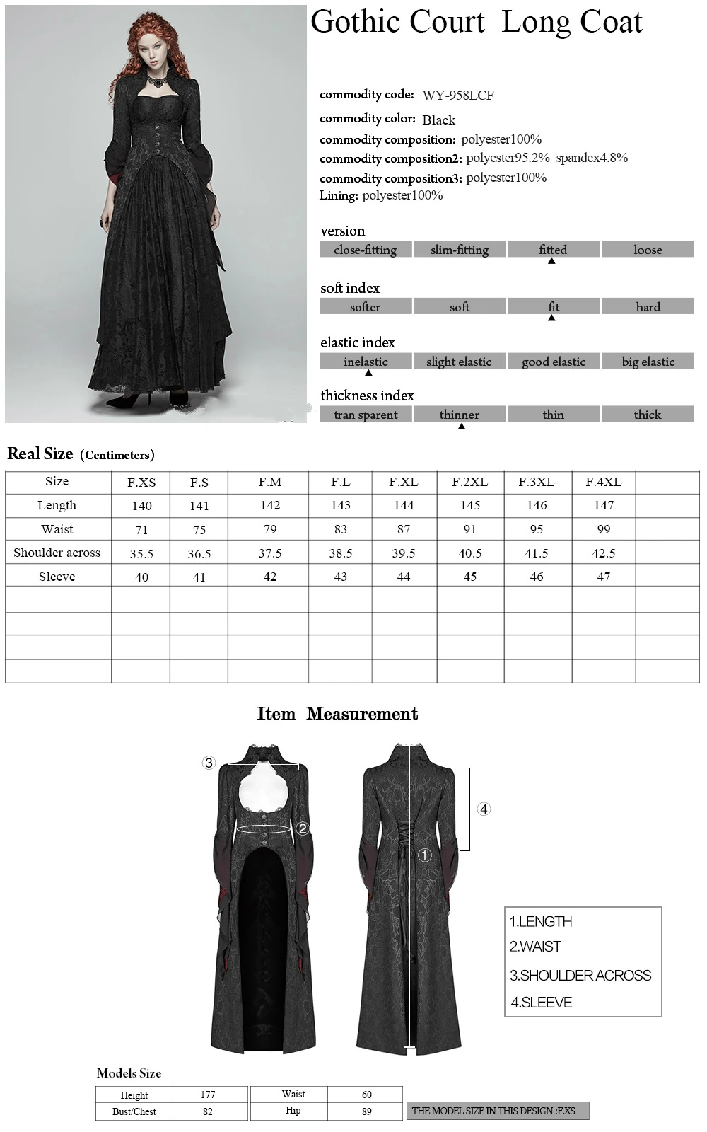 

PUNK RAVE Women's Gothic Jackets Retro Court Gorgeous Long Coat Personality Party Christmas Halloween Stage Performance Costume