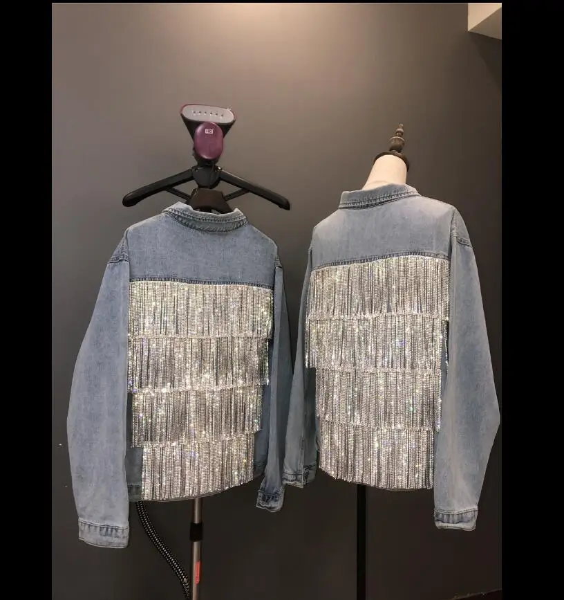 Роскошная женская модная короткая джинсовая куртка в стиле панк с эффектом