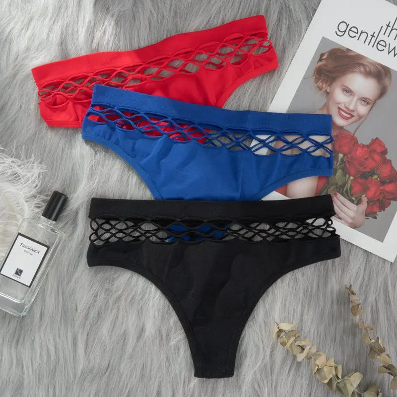 

New Women's Pure Cotton Breathable Solid Color Thongs, Hips, Waist, Hollow, Elastic, Comfortable and Soft Close-fitting Underwea