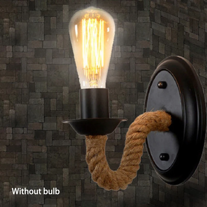 

Hemp Rope Wall Lamp Retro Light Wall Sconce Beside Living Loft Lighting Stairs Vanity Light Indoor Wall Lamps