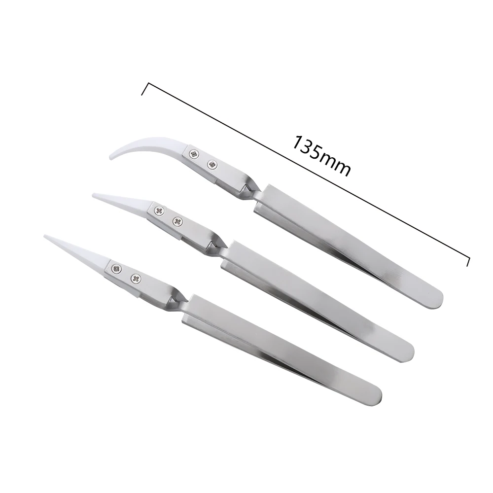 

1Pc Anti-Static Reverse Ceramic Tweezers Electronic Cigarette Heat Resistant Conductive Curved Straight Tweezers Dropship