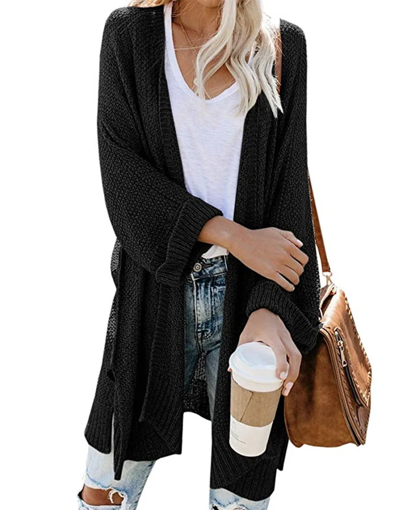 Женский вязаный кардиган с рукавом летучая мышь повседневный Однотонный свитер