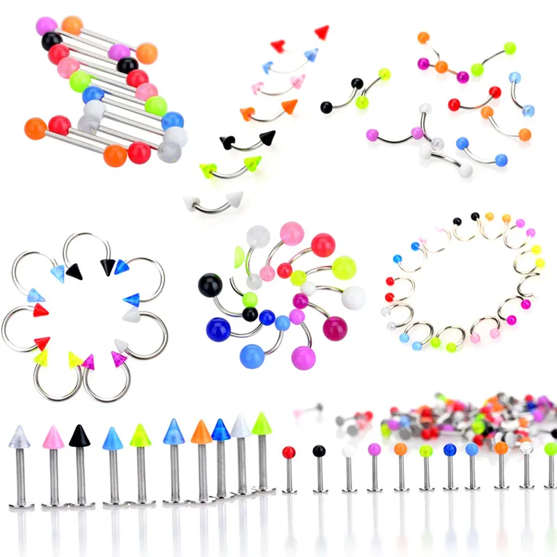 

50pcs /set Acrylic Ball Fashion Horseshoe Fake Nose Ring C Clip Septum Lip Eyebrow Helix Piercings Labret Body Jewelry Wholesale