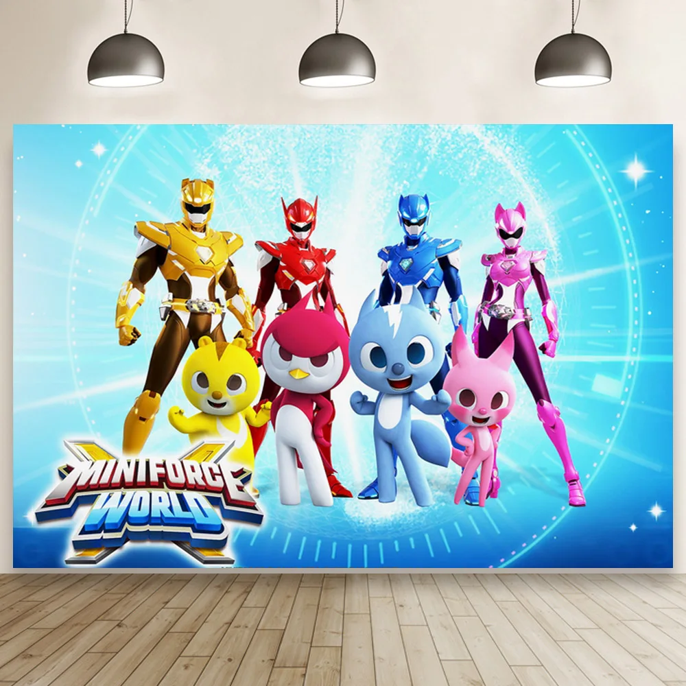 

Cool Armor Mini Superhero Cartoon Backdrop Four Friends' Adventures Children Birthday Baby Shower Party Background Table Booth