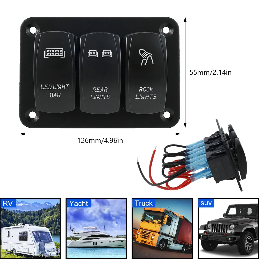 3 банда тумблер кулисный переключатель Панель синий светодиодный светильник для