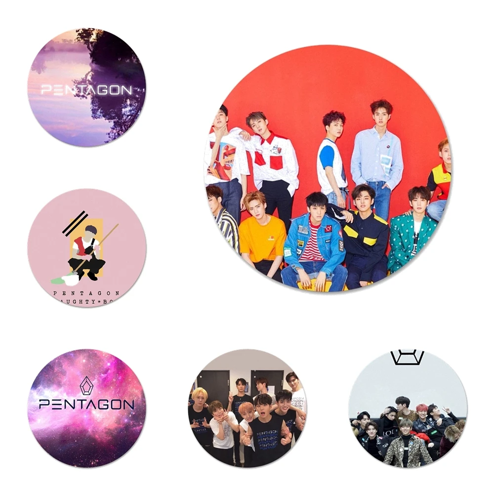 58 мм пятиугольник kpop корейские Значки для мальчиков значки значок Металлические