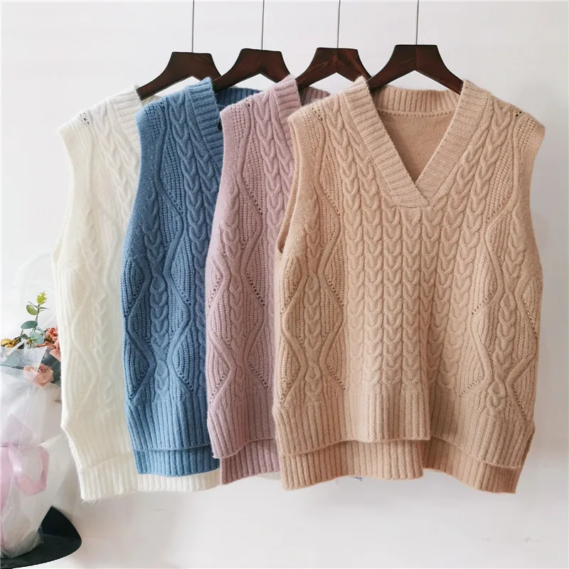 Женский вязаный свитер с v-образным вырезом жилет осень-зима наряд твист толстое