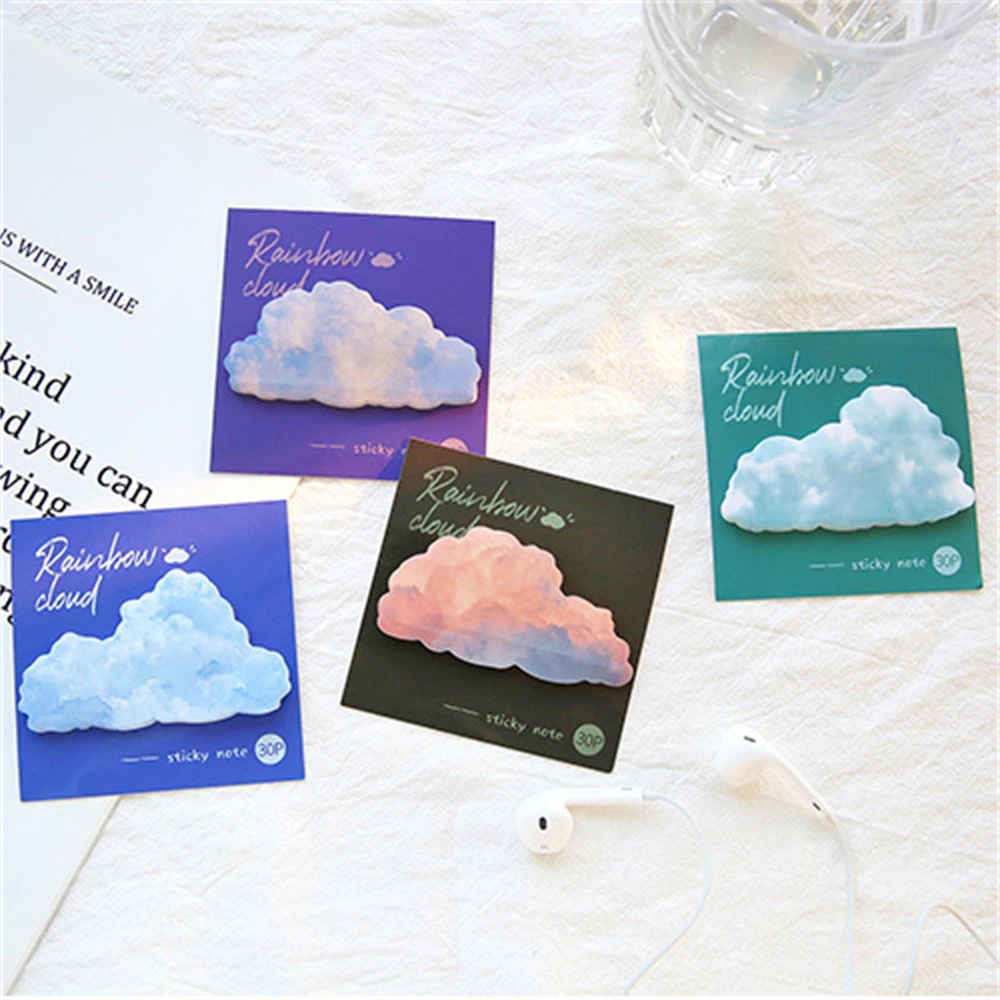 

30 Pcs Of Natural Cloud Sky Sticky Notes Ins Style Message Notepad School Paper Stationery Office Rainbow Cloud Series
