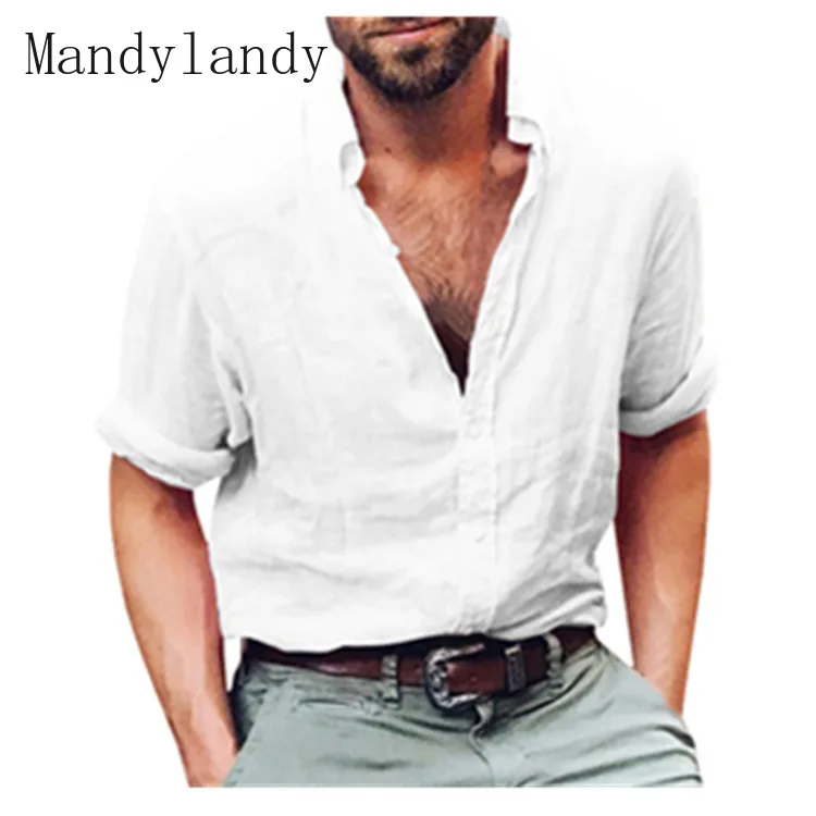 

Mandylandy Shirt Summer Casual Long Sleeve Slim-Fit Cardigan Shirt Top Men's Solid Color Single-Breasted Turn-down Collar Shirt