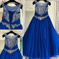 royal blue girls pageant dresses lace up beading crystals little princess prom party gowns custom made