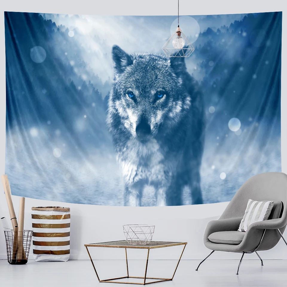 Задний фон настенный тканевый гобелен с этническим животным простыней волка
