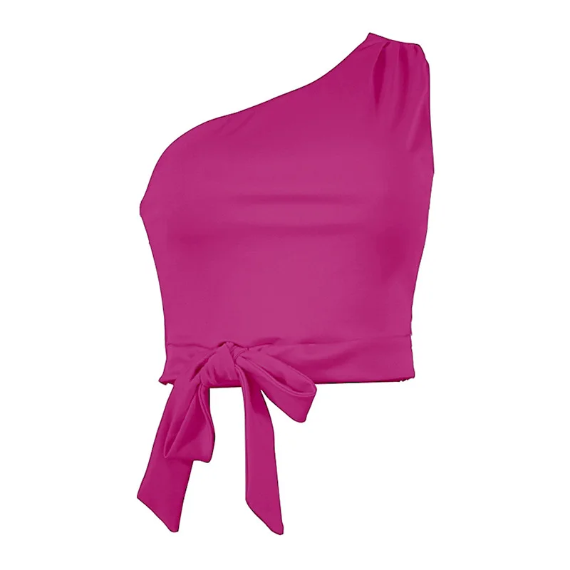 

2021 new sexy one-shoulder women's vest sleeveless short solid color summer strappy short umbilical strap top women's clothing