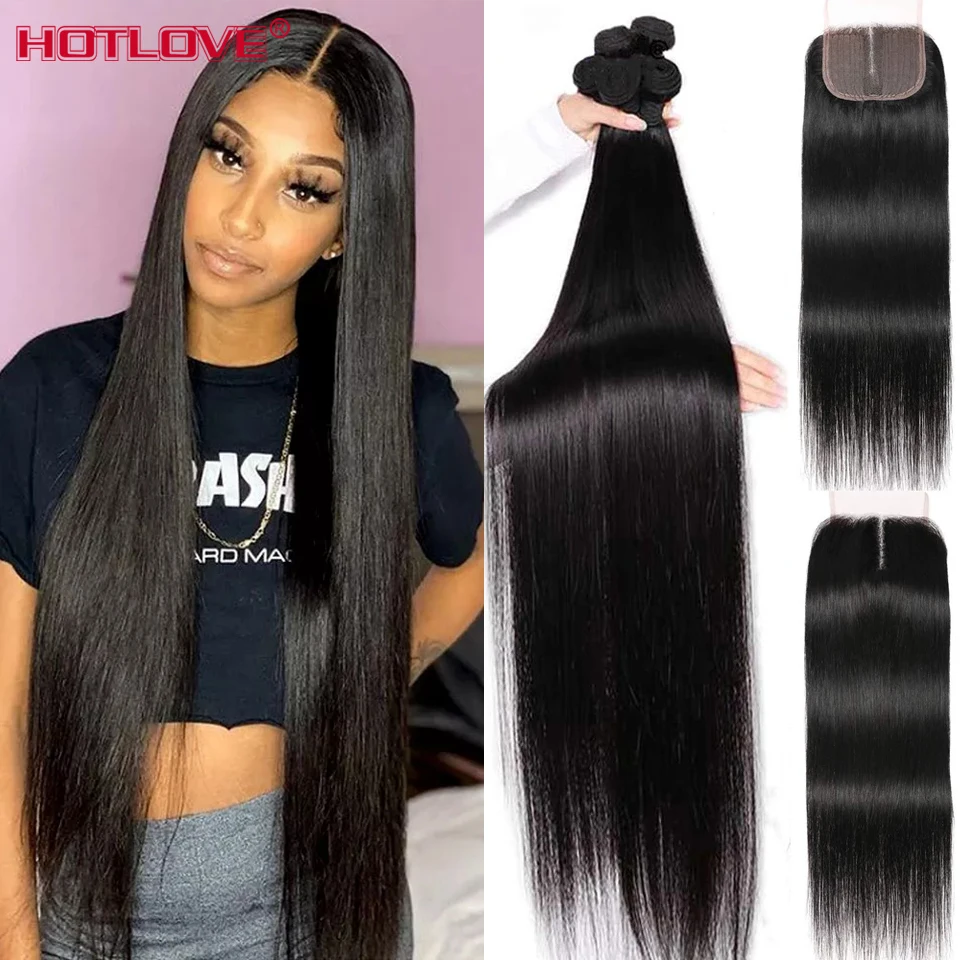 Straight Bundles With Closure Human Hair Bundles With Closure Pre Plucked Peruvian Bundles With Closure Remy Hair Extensions