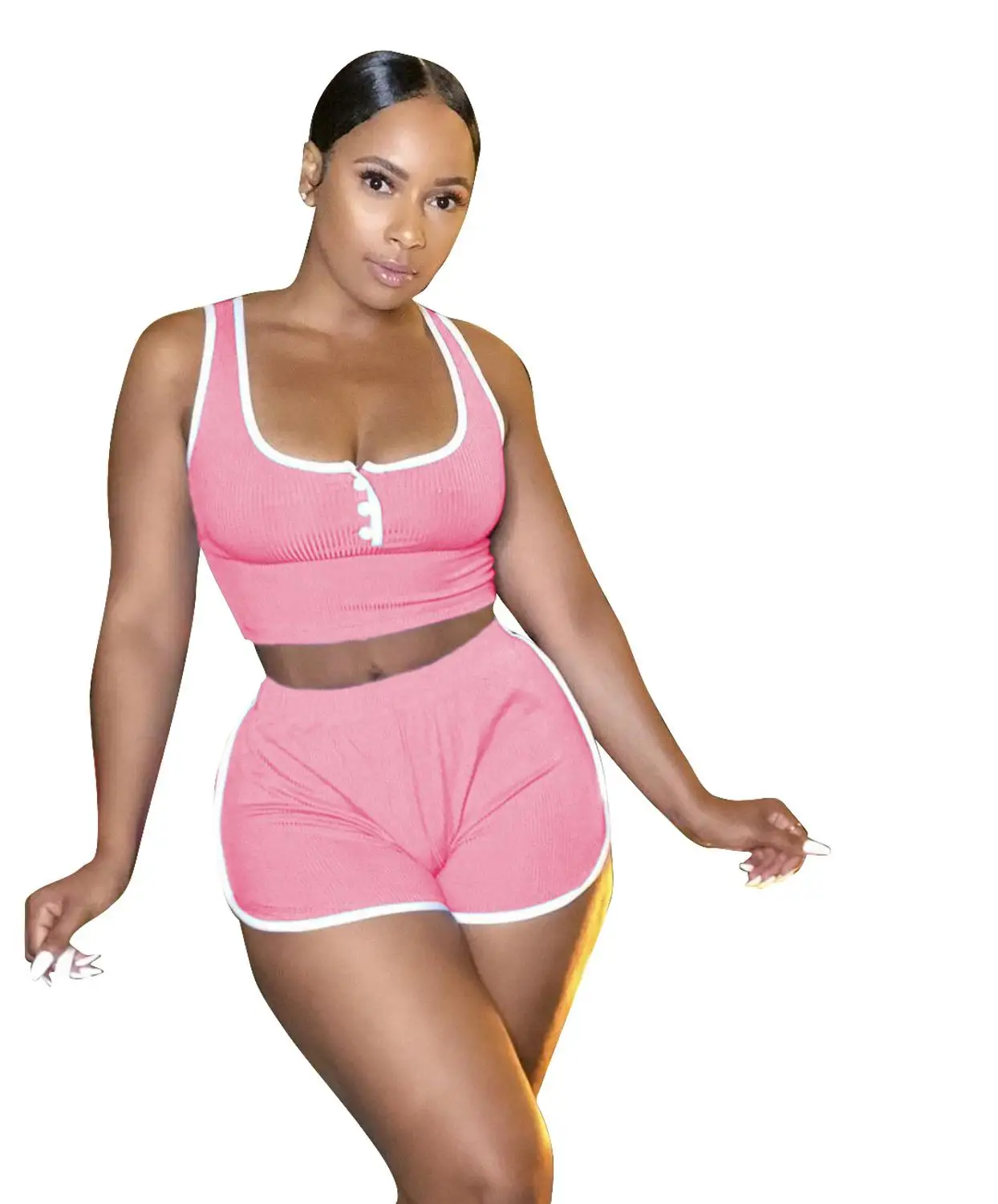 

Casual Workout Clothes Women's Sport Suit Low Neck Sleeveless Tank Top and Biker Shorts Sweatsuit Lounge Wear 2 Piece Outfits