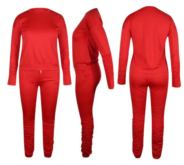 

Long Sleeve Sweatshirt Tops Stacked Sweatpant Suit Casual Sport Two Piece Set Tracksuit Outfit Fall Clothes for Women
