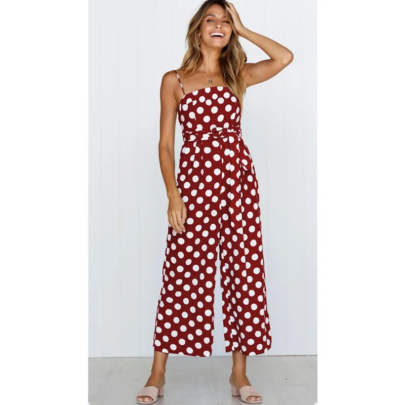 Элегантный винтажный комбинезон без рукавов в горошек женские летние брюки на