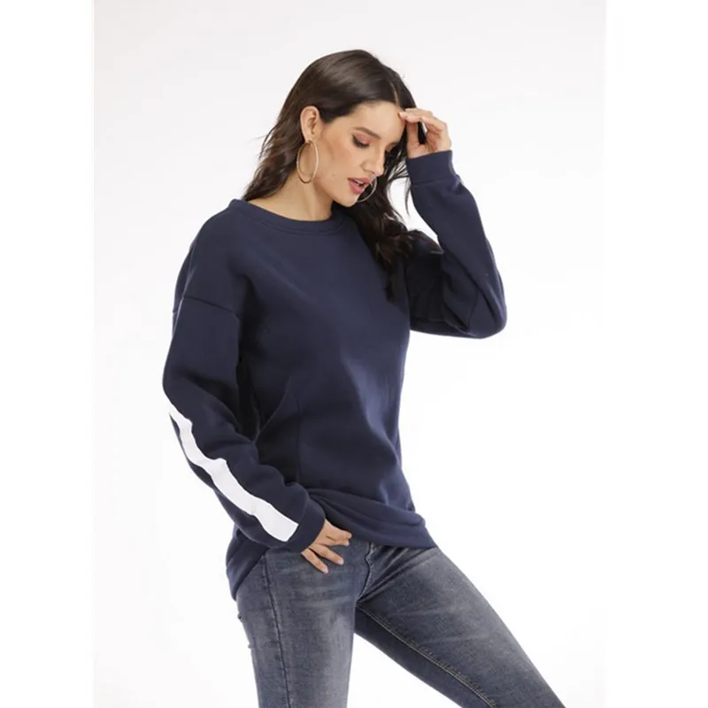 Женский пуловер в полоску Свободный с длинным рукавом и круглым вырезом