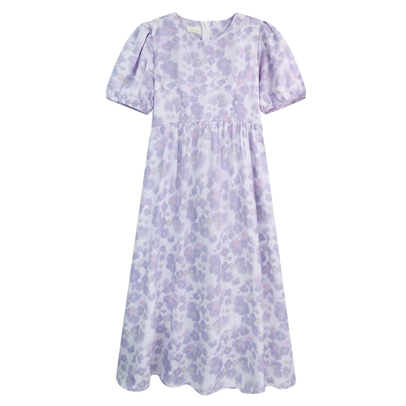 

Summer skirt chic women's 2021 new French dress floral bubble sleeve tea break skirt medium length A-line skirt