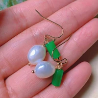 natural white freshwater baroque pearl green jade gold earrings women lucky gift accessories beautiful thanksgiving freshwater