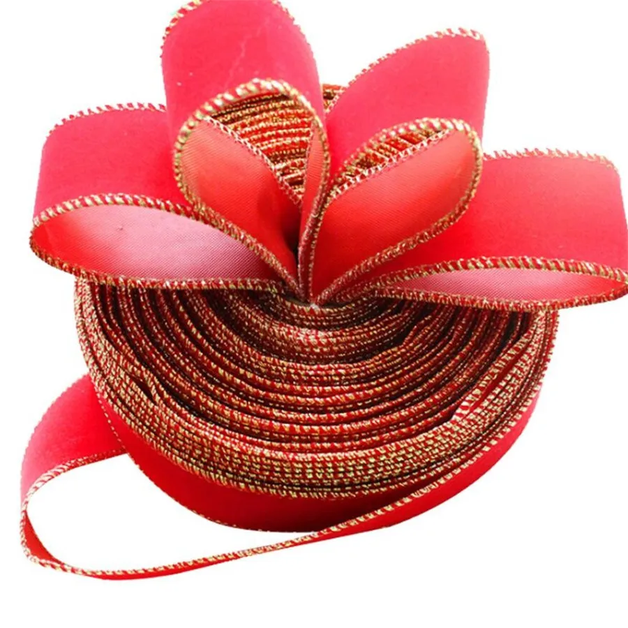 5 см X 10 ярдов красная Проводная бархатная лента с одной стороны для упаковки