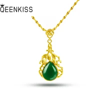 qeenkiss nc568 fine jewelry wholesale fashion hot woman girl birthday wedding gift flower water drop 24kt gold pendant necklaces