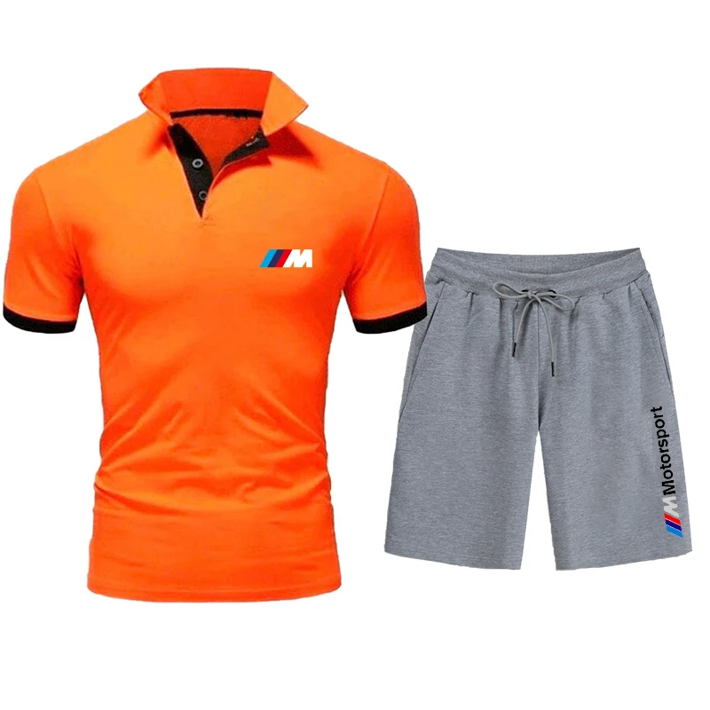 

New European and American BMW M Brand Summer Style Male Casual Comfortable Stylish Breathable Lapel Polo+pants Suit Male 2021