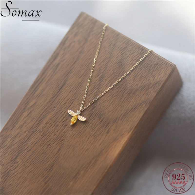 

925 Sterling Korean Silver Vivid Simple Bee Pendant 14k Gold Plating Necklace Women Fashion Shiny Clavicle Chain Jewelry Gift