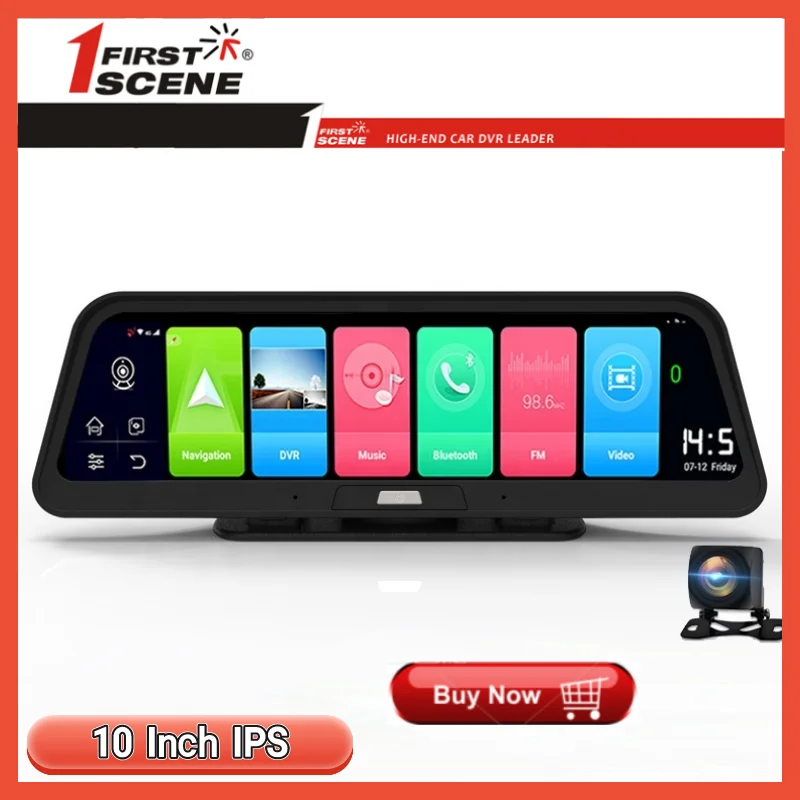 

Firstscene 4G Car DashCam 10 Inch Android 8.1 FD 1080P Rearview Camera Mirror DVR Wifi Stream Media ADAS Dashboard GPS Navigatio
