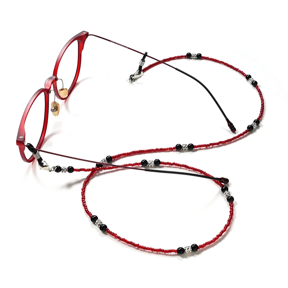Цепочка для очков Женская красная черная нескользящая стеклянные бусины сделай
