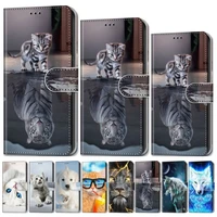 cat tiger kids cute flip case for apple iphone 13 se 2020 6 6s 7 8 12 mini 11 pro xs max x xr cartoon wallet fundas cover d08f
