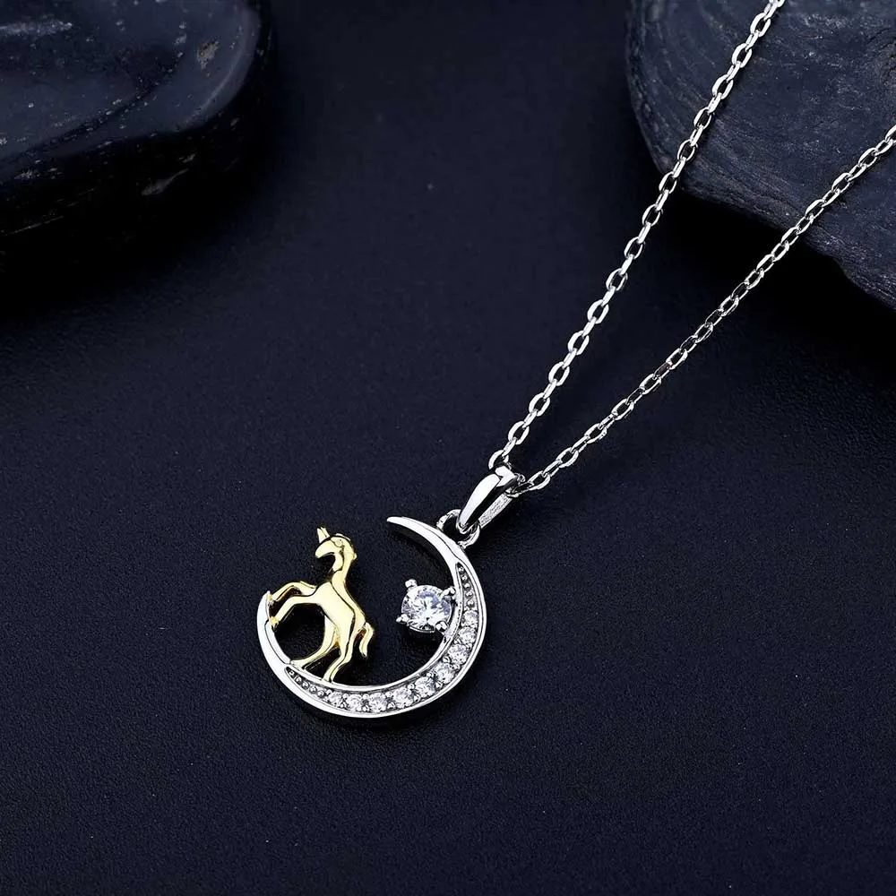 Ожерелье женское из серебра 925 пробы с подвеской в виде звезды Луны и лошади -