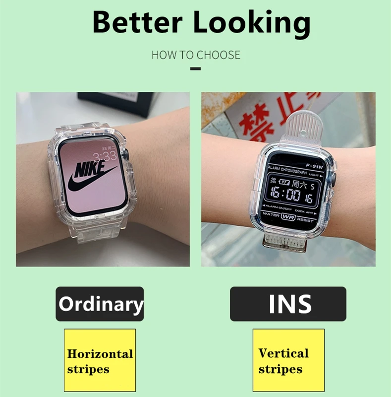 

Newest Clear Band + Case for Apple Watch Series 6 SE 5 4 44mm 42mmTransparent for iwatch Strap 3 2 1 38mm 40mm Plastic Strap