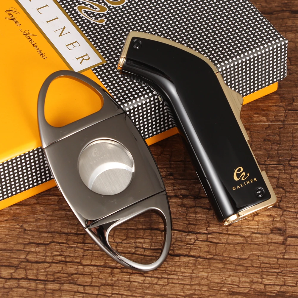 

GALINER Gun Style Buntane Gas Torch Cigar Lighter Metal Tobacco Cutting Sharp Cigar Cutter Portable Lighter Cutter Cigar Tool
