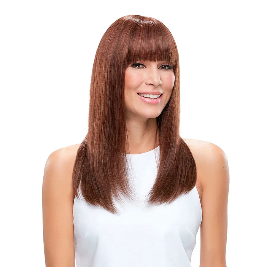 

Light Brown Human Hair Wig with Bangs Straight Bob Wigs 13x6 Peruvian Remy Human Hair Lace Front Wig with Bangs Color #8