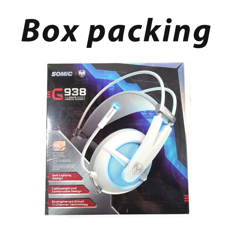Black with box Somic G938 USB Virtual 7,1 стерео проводные Игровые наушники с микрофоном игровая гарнитура за уши для ноутбука компьютера геймера - Цвет: Black with box
