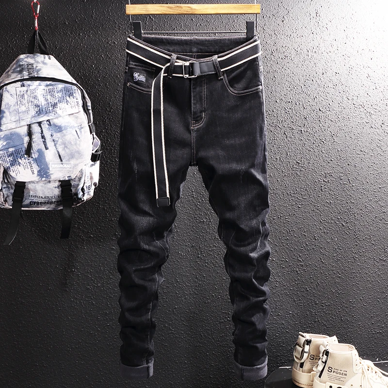 

Korean Style Fashion Men Jeans Black Color Elastic Slim Fit Vintage Designer Jeans Men Winter Velvet Warm Casual Denim Pants