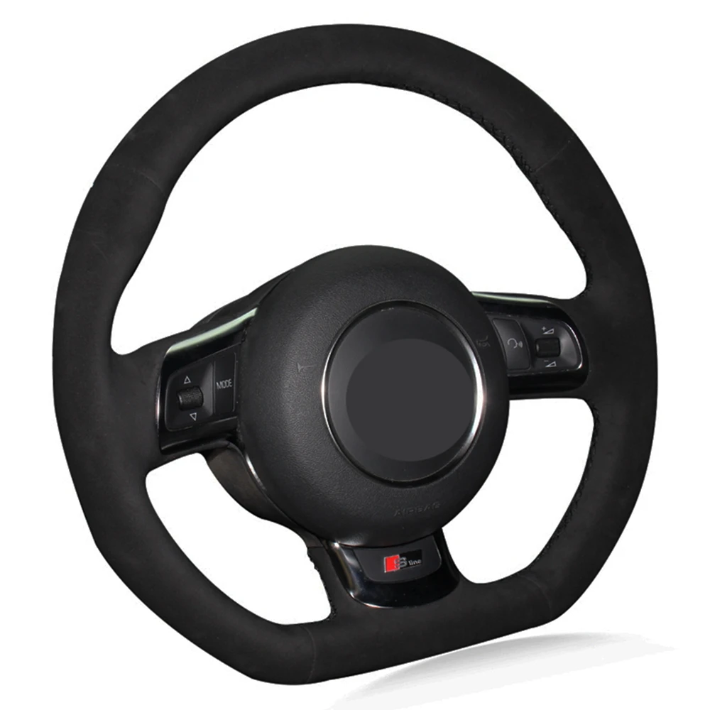 غطاء عجلة القيادة سيارة مخيط يدويا جلد طبيعي أسود من جلد الغزال لأودي TT TTS (8J) 2006-2014 A3 S3 (8P) Sportback 2008-2012