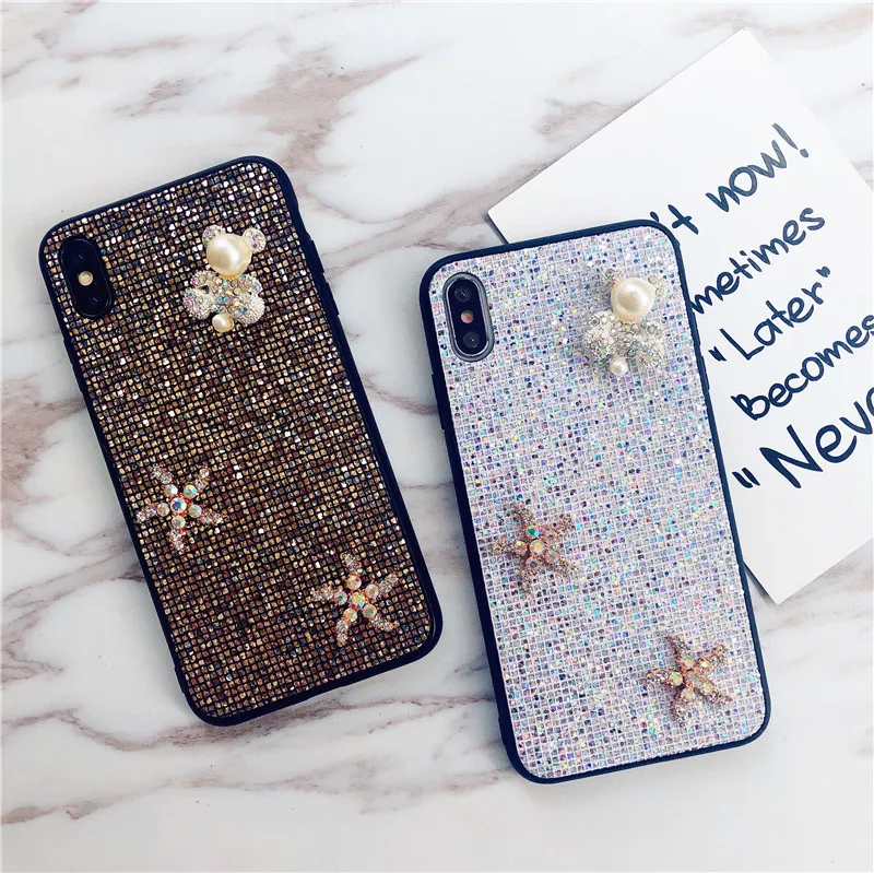 Чехол для iPhone 11 XR 7 8 Pro Max X XS Plus 6 6s чехол с жемчугом мультяшными стразами медведем