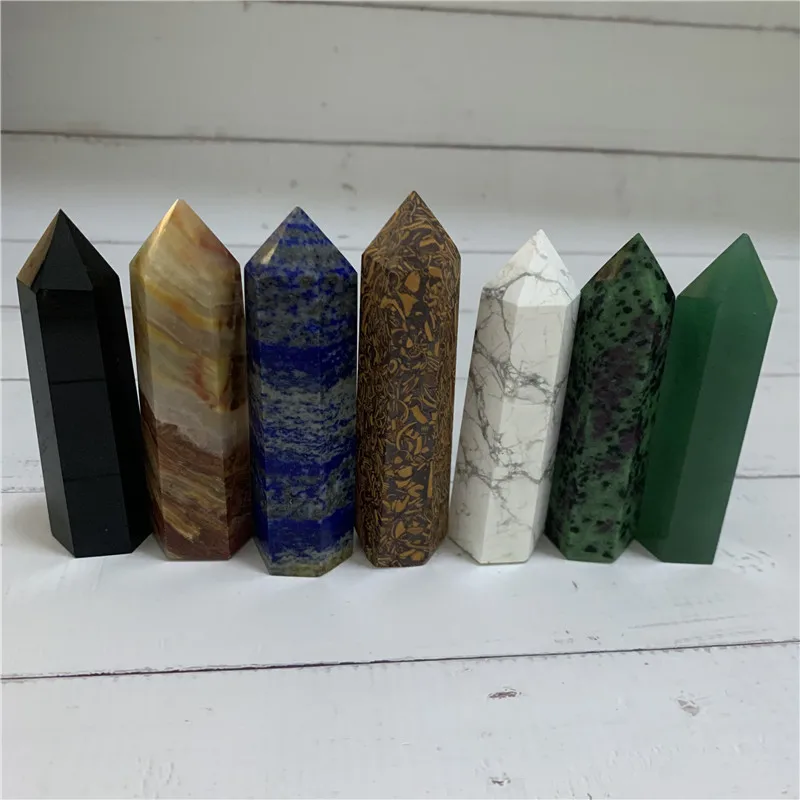 

Wholesale prices 7 kinds Carved natrual quartz stone wand reiki healing crystals point energy tower for home decor