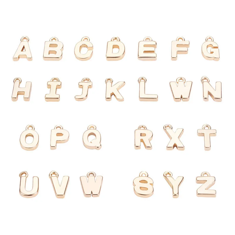 

26pcs/pack A-Z Letter Real Gold Plated With Copper Charms Alphabet Jewelry Bracelet Chain Keyring Initial Handmade Pendant