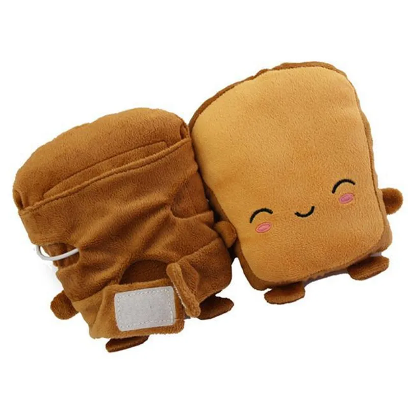 1Pair USB Cute Panda Toast Shape Warm Gloves Heated Hand Warmer Heating Half Finger Winter Warm Gloves For Office Christmas Gift images - 6