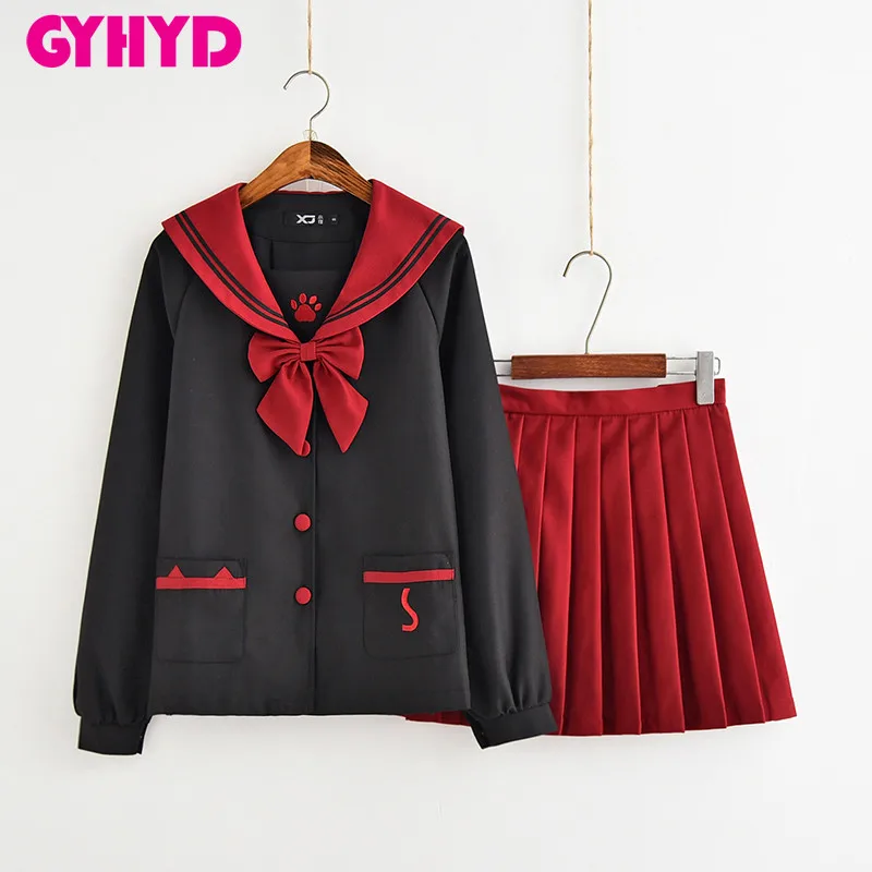 Long Sleeve Set Лапы вышивка японская школьная форма для японской средней школы осень японская школьная одежда моряцкий костюм Корейская школьная форма - Цвет: Long Sleeve Set