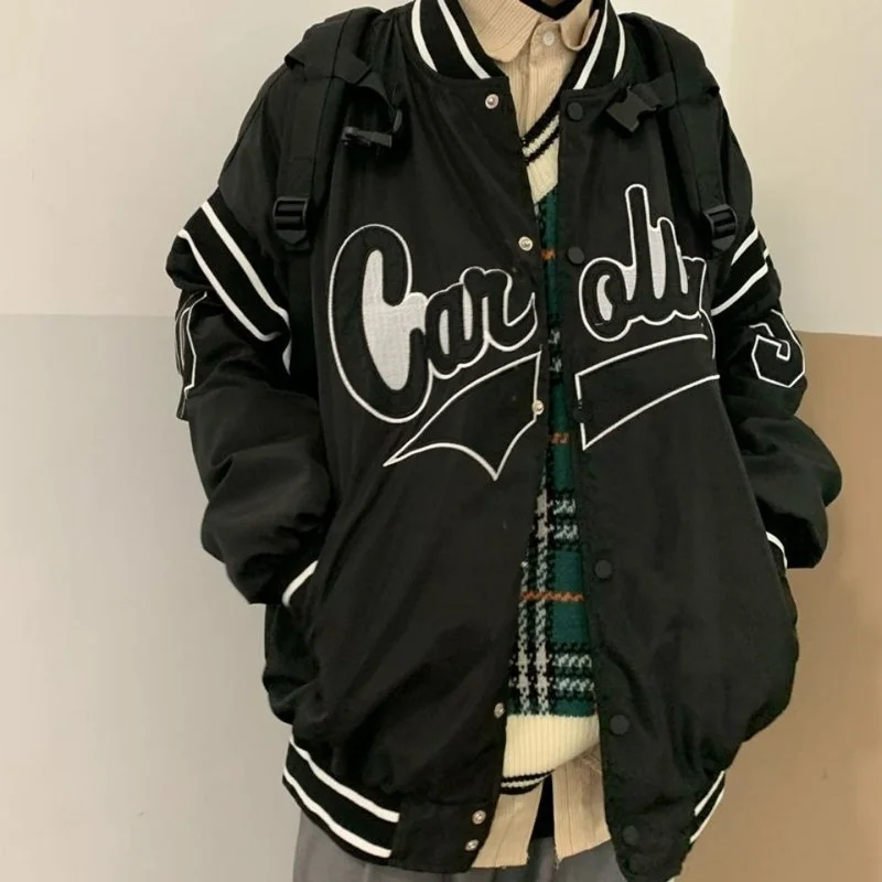 

Hip Hop Baseball Womens Jacket Couple Street Retro Button Jacket Harajuku Style 2021 Summer Hot Hip Hop Loose Ins Jackets