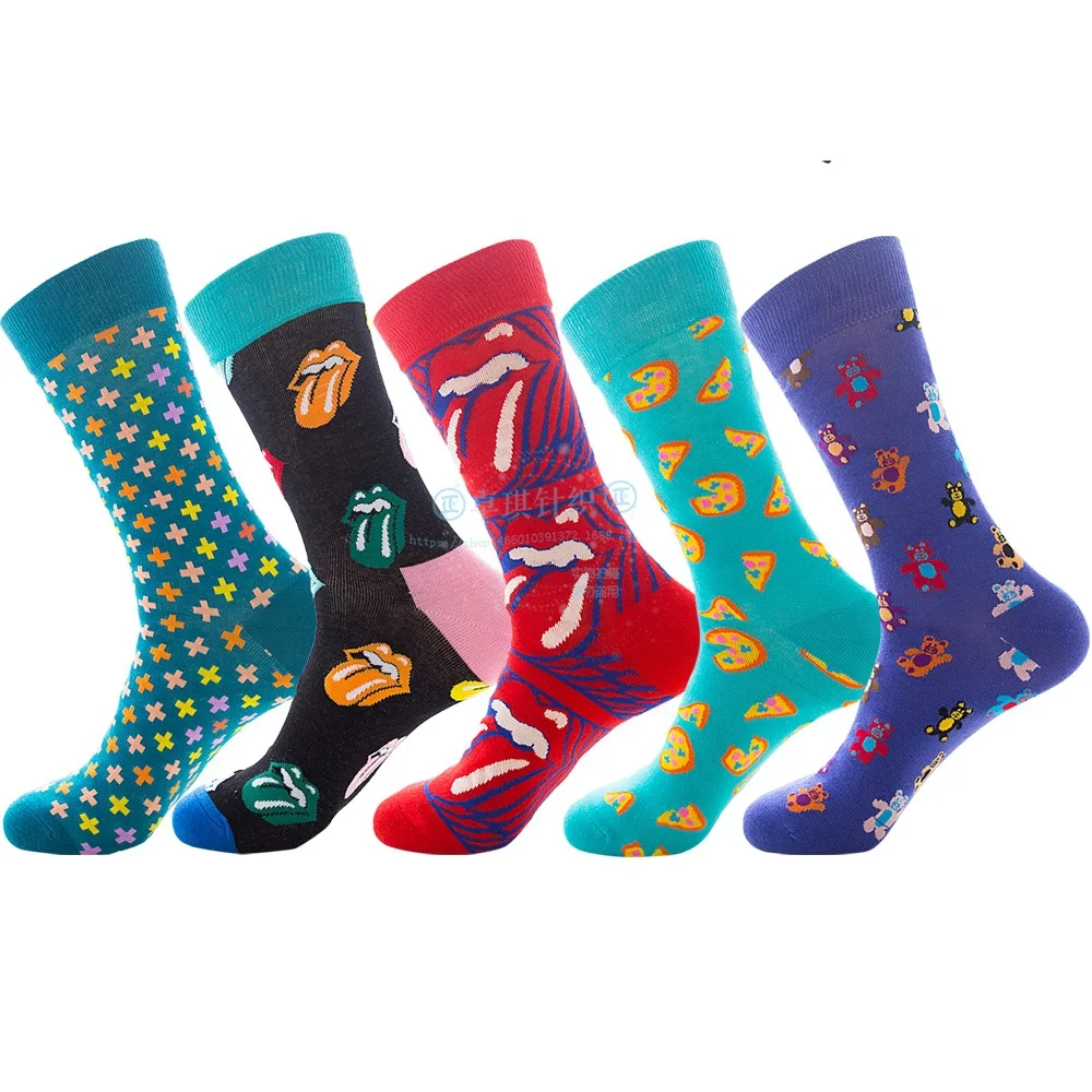 Носки мужские с забавным принтом языка цветные повседневные короткие носки