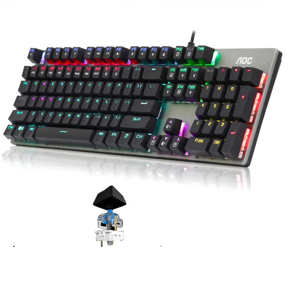 

104 Keys Anti Ghosting Gaming Mechanical USB Wired Keyboard Universal Wear Resistance RGB Backlight Metal Ergonomic Home Office