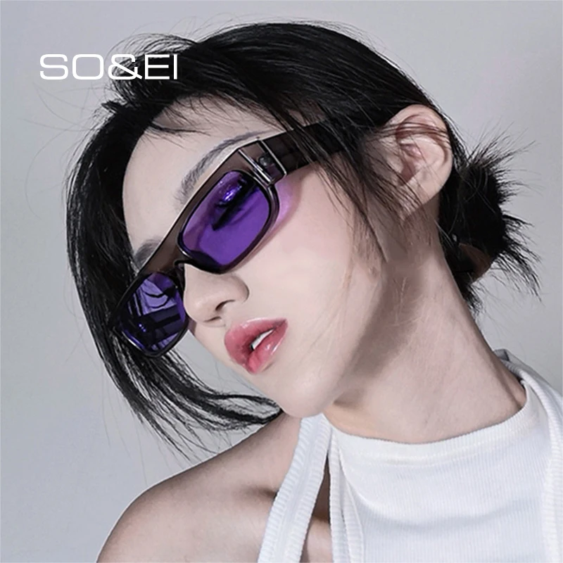

SO&EI Retro Small Rectangle Women Sunglasses Fashion Champagne Purple Eyewear Shades UV400 Trending Men Square Sun Glasses