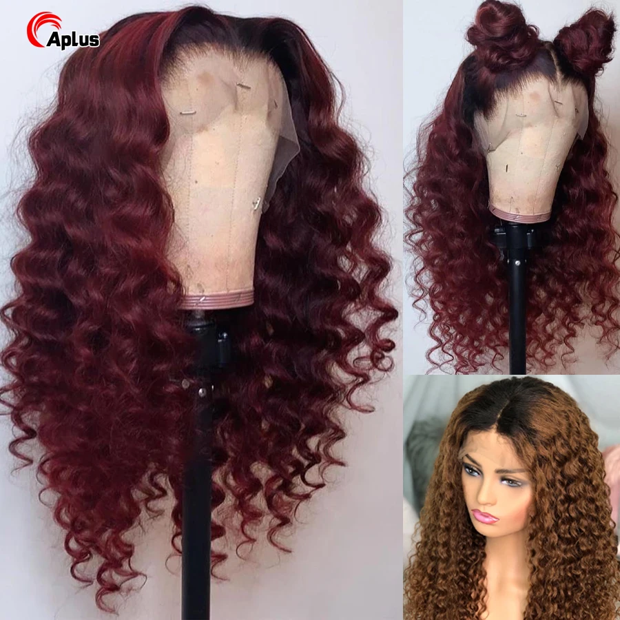

1B Burgundy Lace Front Wig Deep Wave Lace Front Wig Human Hair 4x4 Closure Wig Curly Human Hair Wig 13x4 Blonde Lace Front Wig