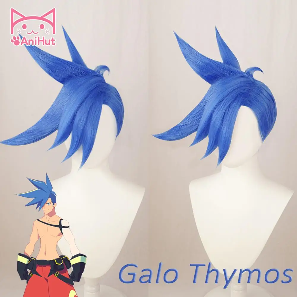 【AniHut】Galo тимос парик PROMARE сжигание спасательный косплей синий синтетический