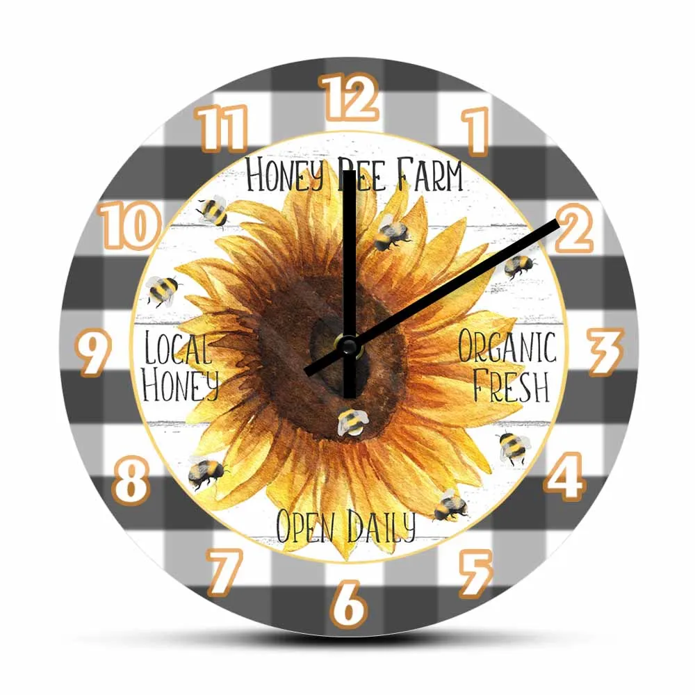 

Sunflower Honey Bee Farm Modern Farmhouse Honey Sign Wall Clock Organic Fresh Open Daily Local Honey Business Sign Wall Watch